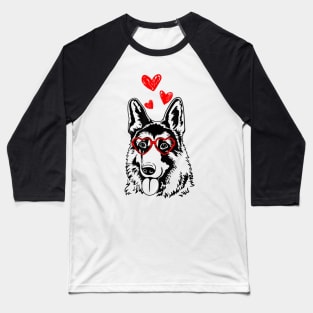 German Shepherd Heart Glasses Funny Cute Dog Valentine's Day Baseball T-Shirt